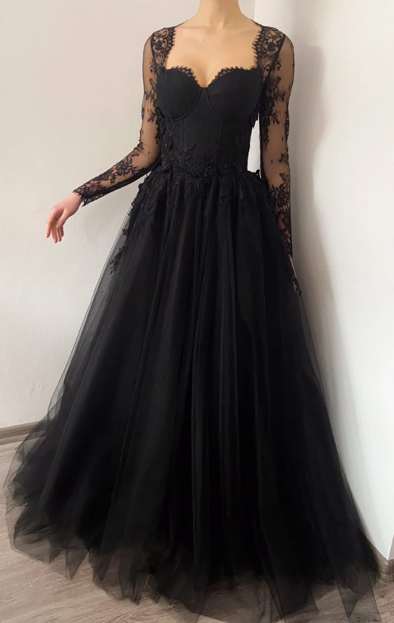 Black wedding dress 3D lace floral tulle dress, Prom Dresses,Formal Ev ...