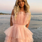 Sparkly Cute Strapless Pink Tulle Short Homecoming Dress     fg379