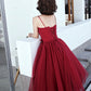 BURGUNDY TULLE SHORT PROM DRESS COCKTAIL DRESS       fg410