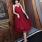 BURGUNDY TULLE SHORT PROM DRESS COCKTAIL DRESS       fg410