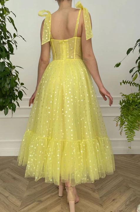 Yellow sweetheart neck tulle short prom dress, yellow evening dress      fg428