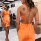 Cute Cowl Neck Orange Silk Satin Short Homecoming Dresses        fg472