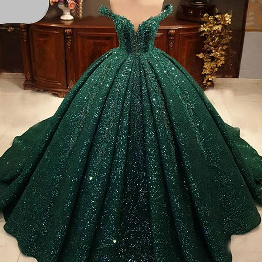 Green Prom Dresses, Sparkly Prom Dresses, Sequins Prom Dresses, Ball Gown Prom Dresses     fg488