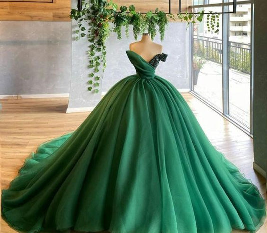 Green Quinceanera Dresses Ball Gown Sexy V Neck Tiered Ruffles Tulle Plus Size Formal Party Prom Evening Gowns     fg489