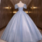 BLUE TULLE LACE LONG BALL GOWN DRESS FORMAL GOWN     fg491