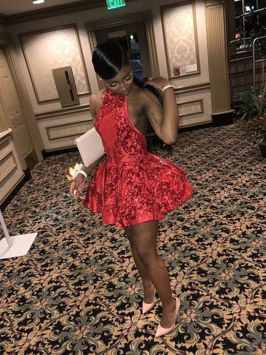 Backless Short Prom Dresses for Black Girls Sequins African Graduation Dress Mini Cocktail Party Dress     fg549