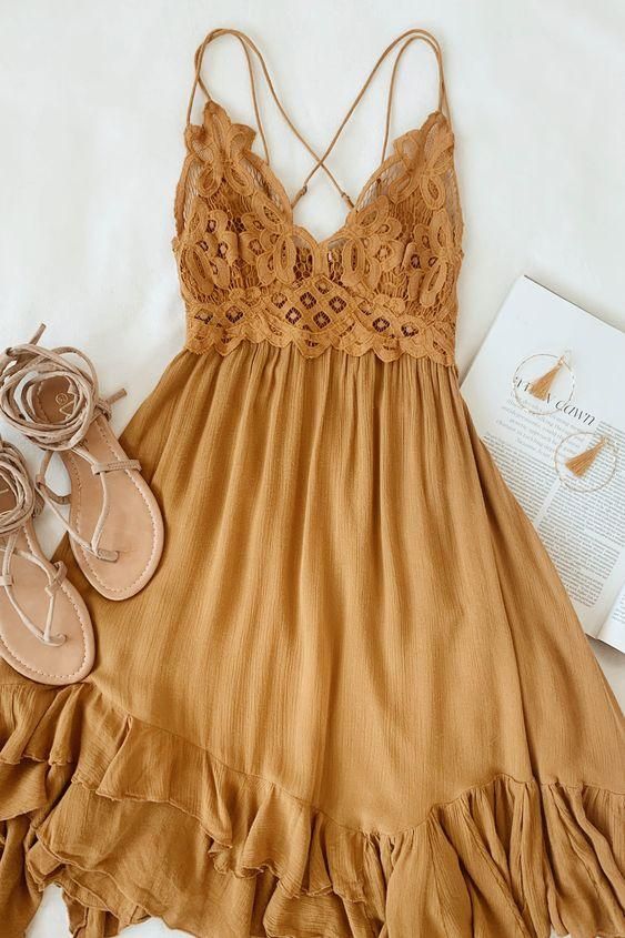 Golden Yellow Lace homecoming Dress      fg55
