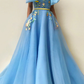 Beautiful Prom Dresses A Line Floor-length Sleeveless Pockets Embroidery Long Chic Tulle Prom Dress      fg576