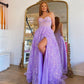 Sweetheart Lilac Long Evening Party Dress Embroidered Butterfly Detachable Sleeves Lavender Prom Dresses    fg612