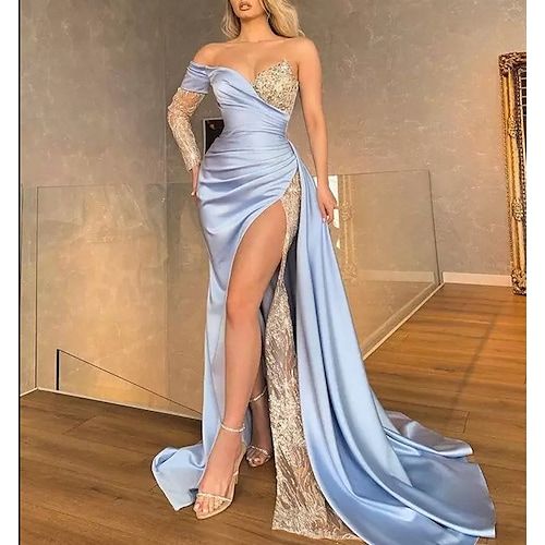 Evening Dresses See Through Dress Formal Evening Sweep / Brush Train Long Sleeve Prom Dresses    fg620