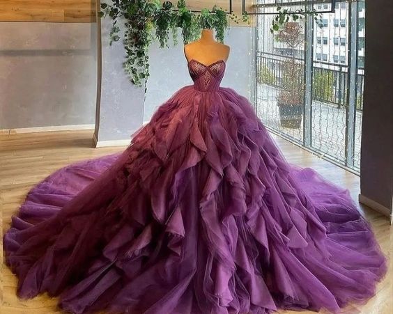 Ball gown purple long prom dress A line evening dress     fg706