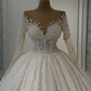 Sheer Neck Lace Wedding Dress Ball Gown Long Sleeves    fg711