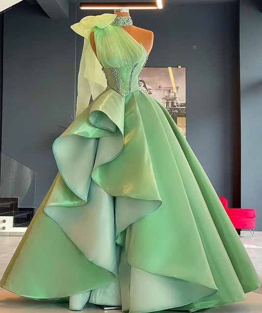 Robe de soirée sans manches, taille haute, à volants superposés, pour femme, fg721