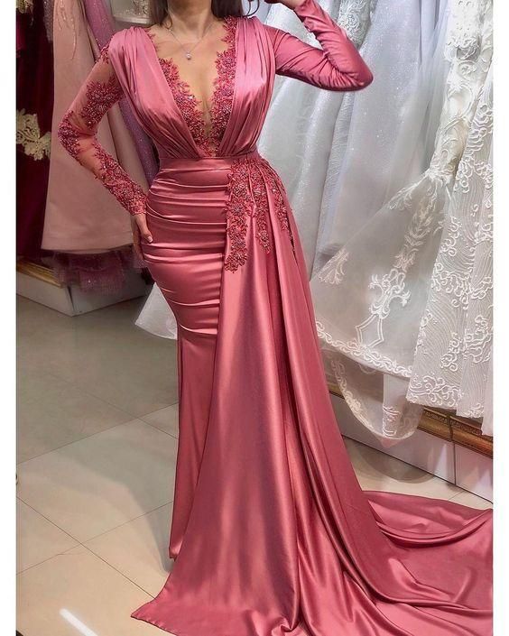 Lace Beaded Mermaid Prom Dresses Sheer Neck Long Sleeves Evening Formal Party Dress       fg728