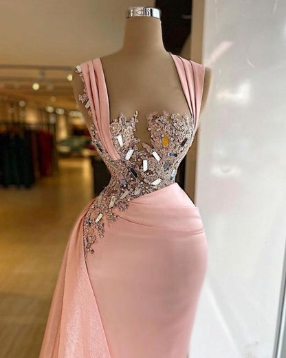 Pink Elegant Long Mermaid Prom Dresses With Glitter       fg756