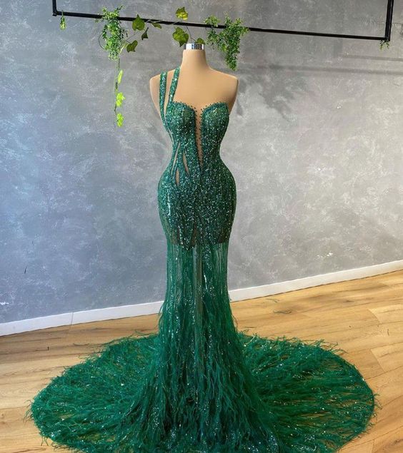 Green mermaid prom dresses evening gowns   fg776