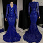 Royal Blue Prom Dresses, Lace Prom Dresses, Mermaid Prom Dresses, Long Sleeve Prom Dresses    fg786