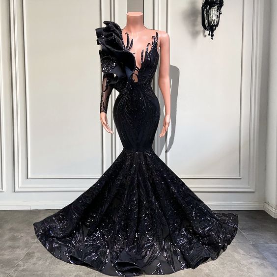 Black prom dresses, mermaid prom dresses, ruffle prom dresses      fg809