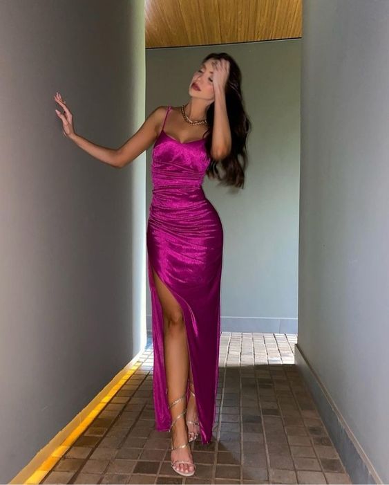 Spaghetti Straps Mermaid Prom Dress, Floor Length Prom Dress       fg855