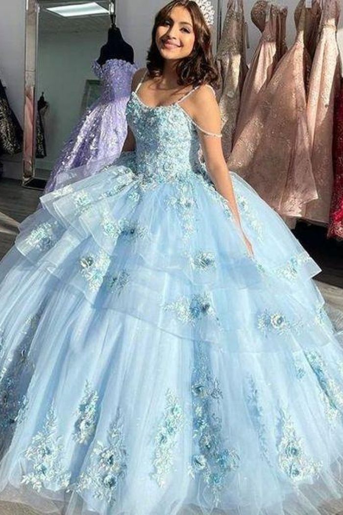 Plus Size Sky Evening Tulle Quinceanera Dresses Ball Gown Prom Dress     fg886