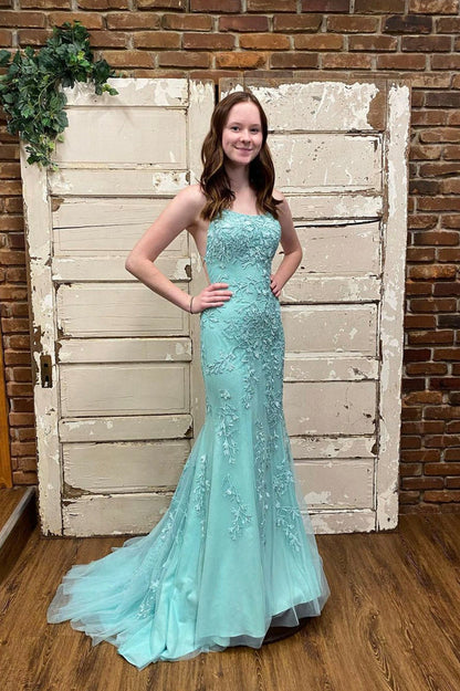 Green lace long prom dress mermaid evening dress      fg90