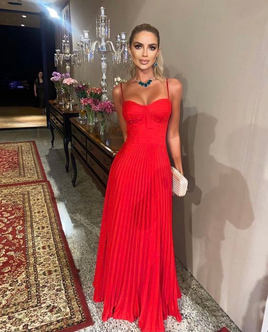 Red sweetheart neck long prom dress, evening dress      fg938