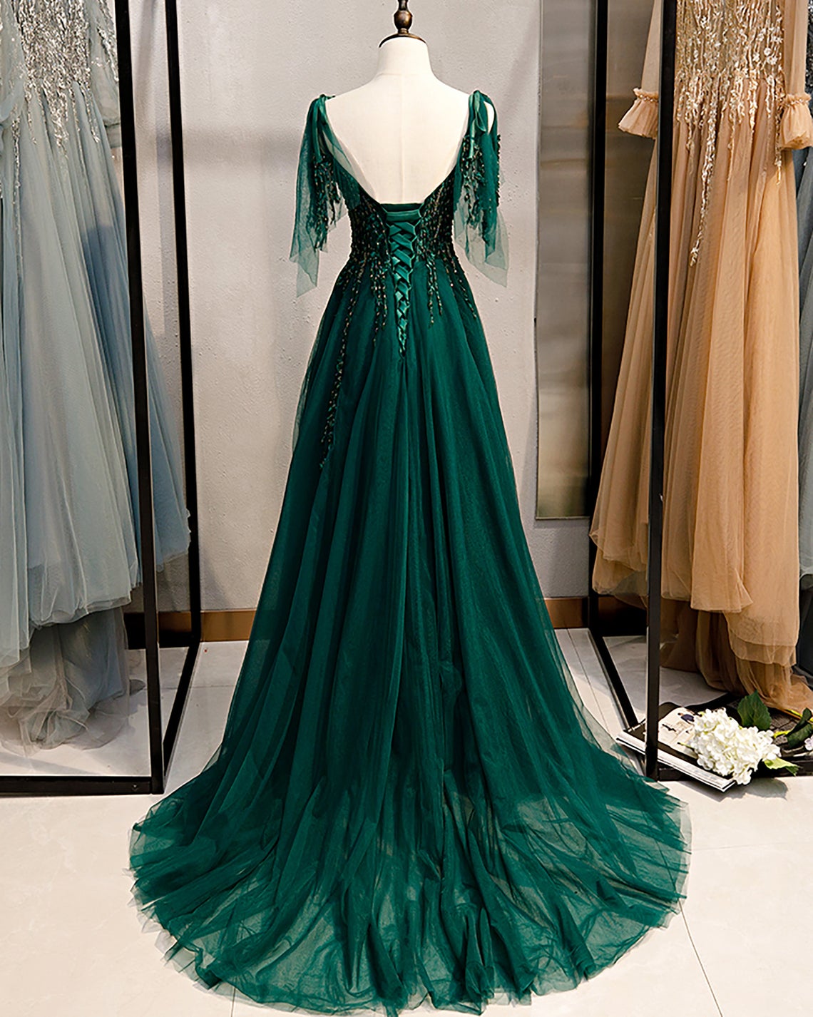 Emerald Green Spaghetti Straps Prom Dress Shinny Prom Dress        fg950