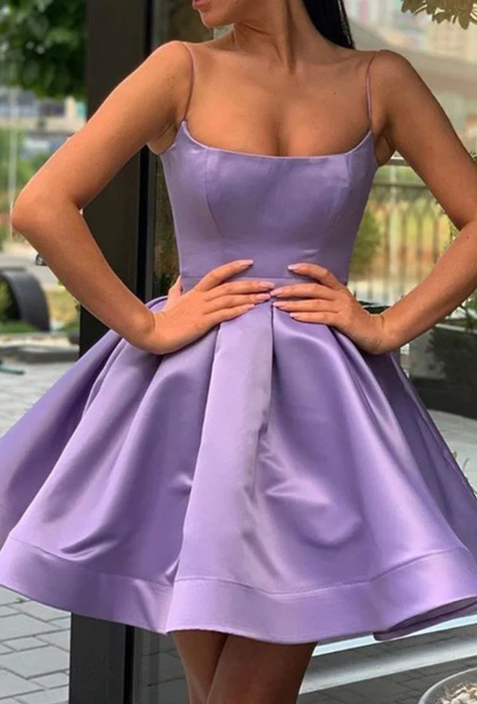 Purple satin short prom dress homecoming dress       fg952