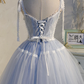 Blue lace short prom dress homecoming dress    fg962