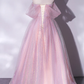 Shiny tulle sequins long pink prom dress A-line evening dress    fg964