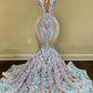 Sparkly Mermaid Glitter Floral Lace Floor-Length Prom Dress      fg96